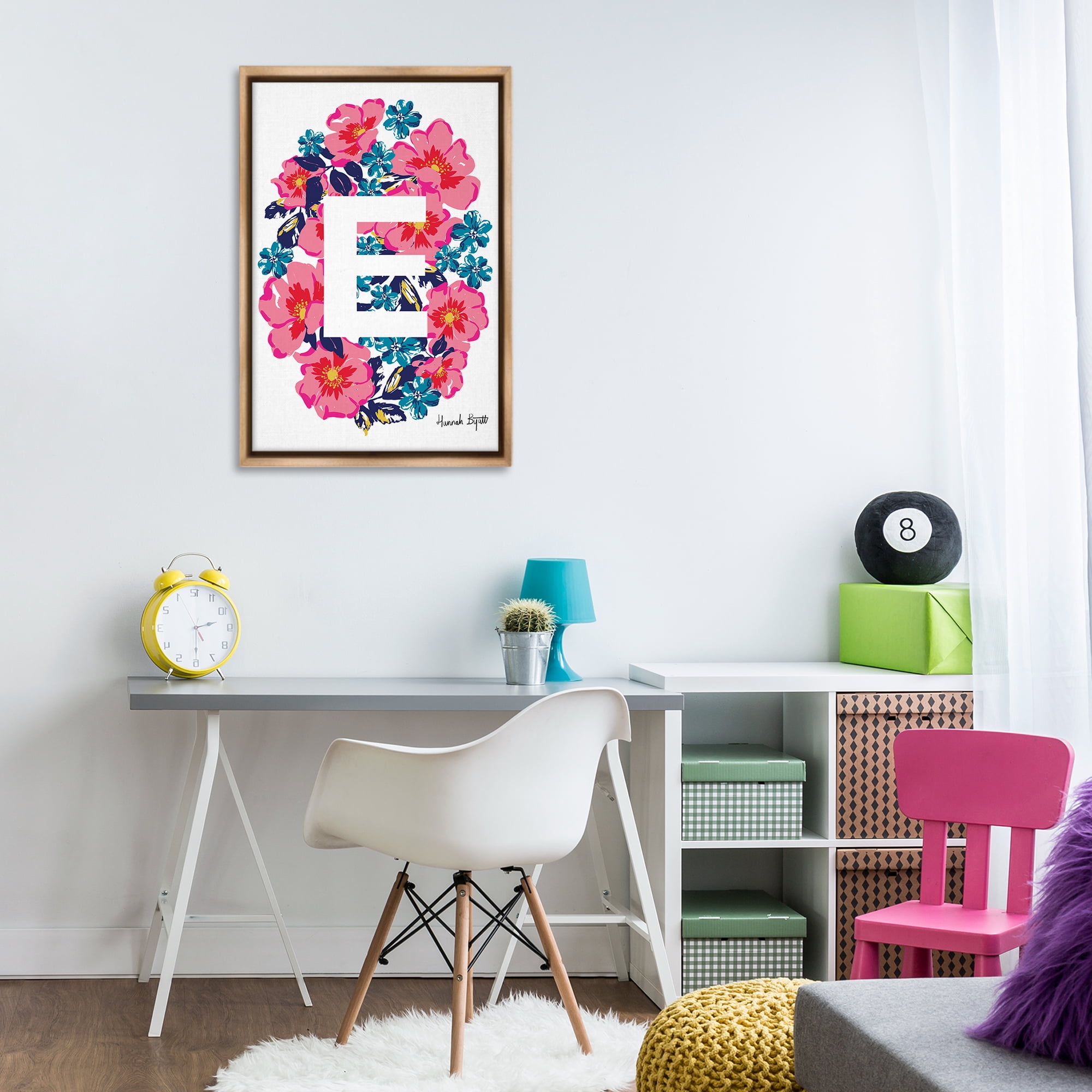 Stupell Industries Floral Bloom Letter E Botanical & Floral Painting Brown Floater Framed Art Print Wall Art, 21 x 31