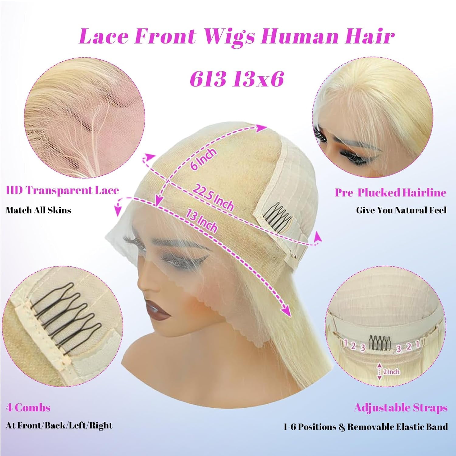 13x6 Lace Front Wig Human Hair, 200 Density, 26 Inch, 613 Blonde Wig Human Hair