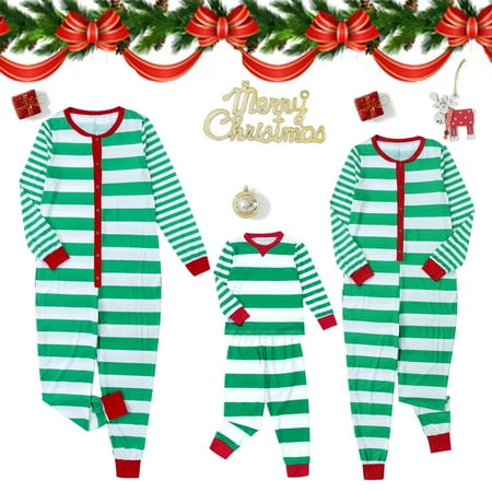 

EWODOS Family Christmas Pajamas Romper Stripe Print One-piece Jumpsuit Pjs Homewear Sleepwear Holiday Lounge Sets
