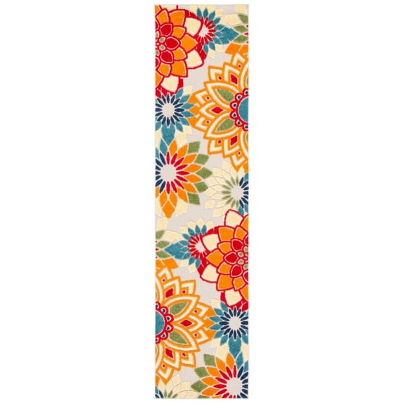 SAFAVIEH Cabana Molly Floral Indoor/Outdoor Runner Rug, Ivory/Orange, 2'2" x 7'