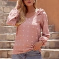 thumbnail image 2 of Womens Chiffon Blouses Long Sleeve V Neck Tops Dressy Casual Loose Pom Pom Shirts Ruffle Trim Shoulder Tshirts Top, 2 of 5