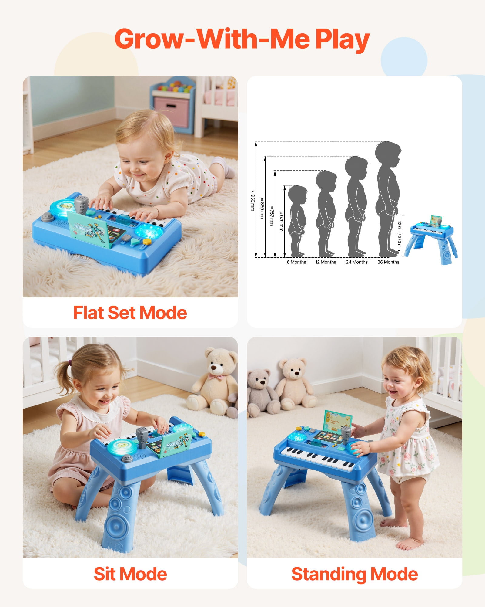 VEVOR Baby DJ Playset for Toddlers 1-3, Educational Musical Table Toys with 133 Sound Sources, Recording and LED DJ Turntable, Baby Activity Table for Birthday, Gift for Kids Aged 6+ Months