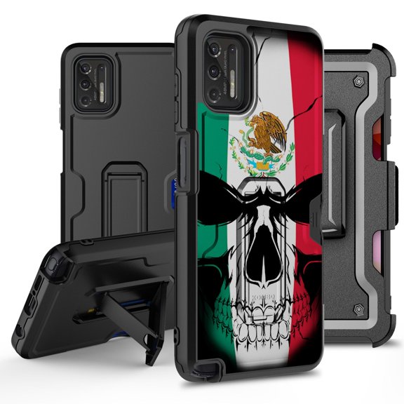 ANJ  Rugged Hybrid Shockproof Case w/Kickstand   Holster Clip Card Slot Cover for Motorola Moto G Stylus (2021 Release) - Mexican Skullcap