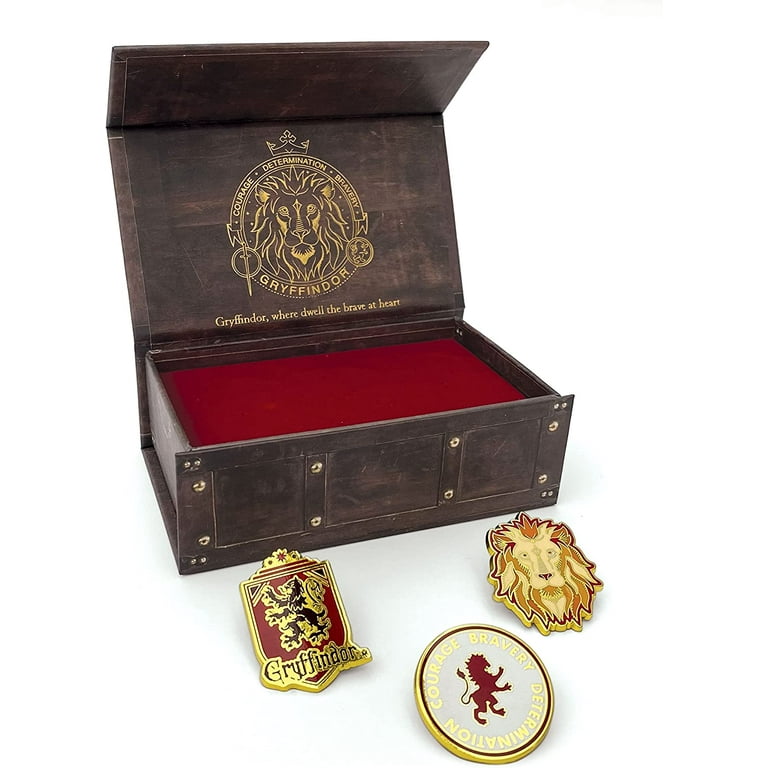 Harry Potter Gryffindor Enamel Pins Set of 3 In Hogwarts Trunk Storage Case Box Metal Pin Buttons Collectible Accessory Gift for Kids Boys