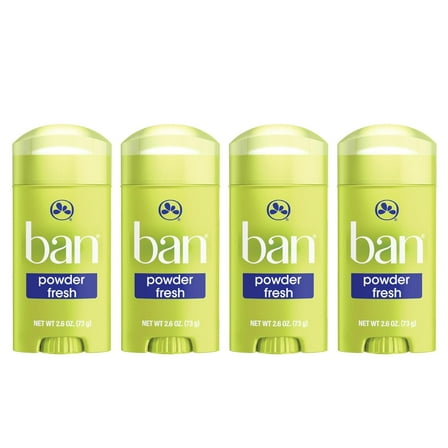 Ban Powder Fresh 24-hour Invisible Antiperspirant, 2.6oz Solid Deodorant, Underarm Wetness Protection, with Odor-fighting Ingredients (4 Pack)