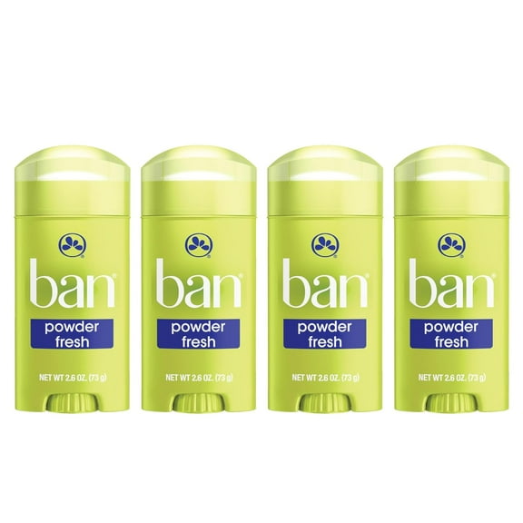 Ban Powder Fresh 24-hour Invisible Antiperspirant, 2.6oz Solid Deodorant, Underarm Wetness Protection, with Odor-fighting Ingredients (4 Pack)
