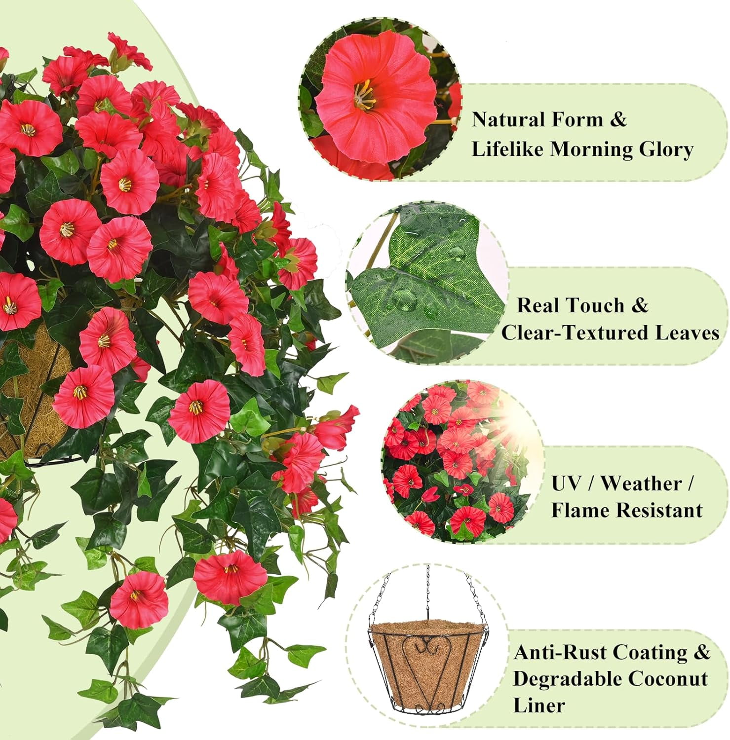 Artificial Hanging Plants Outdoors, Fake Hanging Flowers with Basket, Faux Vine Bougainvillea for Urn Fillers Front Porch Patio Outside Summer Decor Flower
