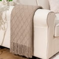 thumbnail image 2 of Knit Diamond Pattern Decorative Throw Blanket for Couch Chair Sofa Home Decor (Beige, 50"x60"), 2 of 7