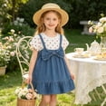 thumbnail image 7 of Afuyipoi Toddler Girls Summer Short Sleeve Denim Dress (6 Months-4 Years) Fashion Polka Dot Print Bowknot Cowboy Skirt for Daily Play Red 2T, 7 of 7