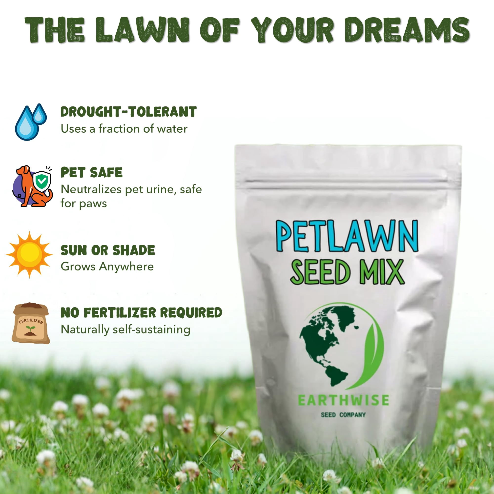 Earthwise PetLawn Seed Mix,1lb, Dog & Pet-Friendly Grass Seed, Fast-Growing, Durable Lawn, Covers 400 sq. ft. (Bare) / 1000 sq. ft. (Overseed)