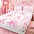 thumbnail image 4 of meiyoeat Ribbon Bow Letter Print Bed Sheets For Girls,Pink Plaid Bowknot Alphabet A Full Size Sheets For Kids,4-Piece, 4 of 6