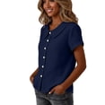 thumbnail image 3 of cocolona Womens Summer Linen Tops Peter Pan Collar Button Short Sleeve Solid Color Shirts Dressy Casual Blouses, 3 of 4