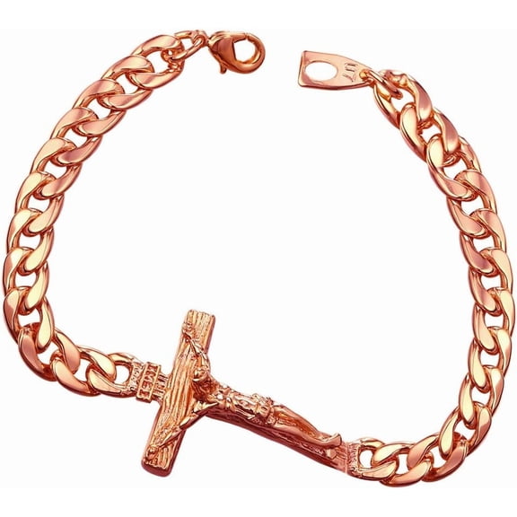 Cross Link Bracelet Stainless Steel 18K Gold Plated Christian Bracelet for Men Women