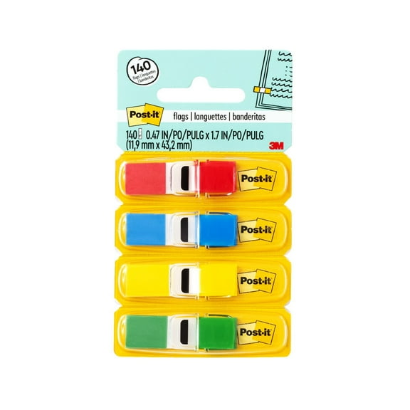 Post-it Flags, Assorted Primary Colors, .5" Wide, 35 Flags/Dispenser
