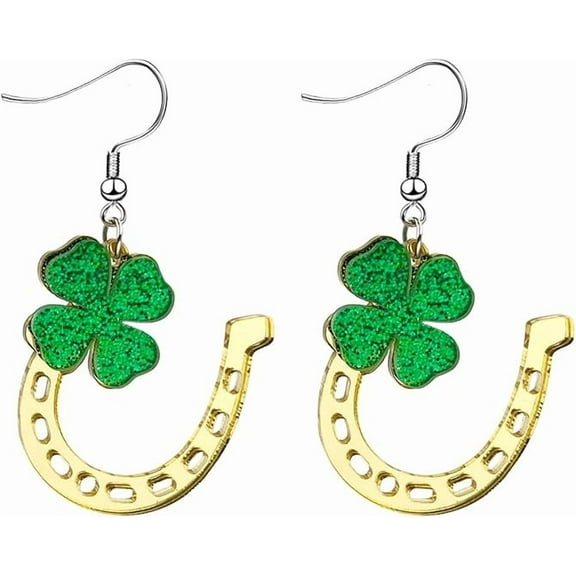 St. Patrick's Day Earrings for Women,Irish Shamrock Acrylic Dangle Earrings, Green Hat Clover Horseshoe Drop Earrings for Irish Festival
