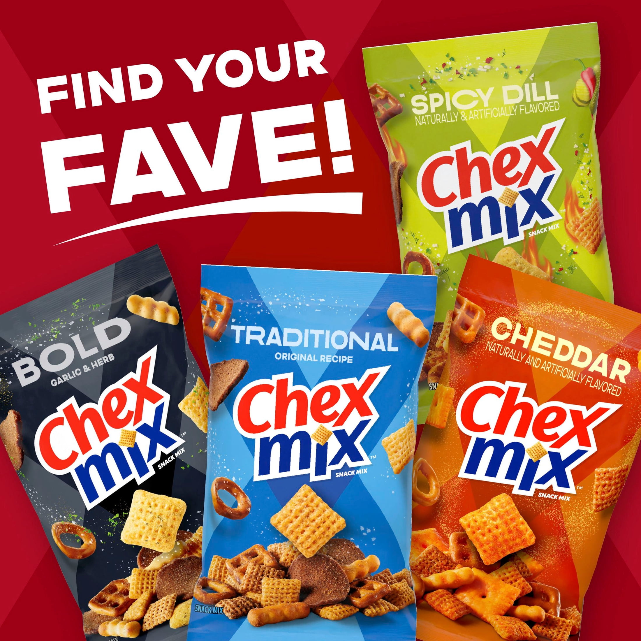 (2 pack) Chex Mix Hot and Spicy Snack Mix, Savory Snack Bag, Family Size, 13.5 oz