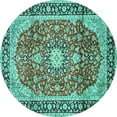 thumbnail image 1 of Ahgly Company Machine Washable Indoor Round Medallion Turquoise Blue Traditional Area Rugs, 5' Round, 1 of 4