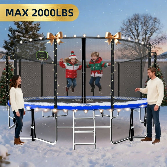 Fiziti Trampoline Outdoor 16FT 2000LBS for Adults Kids with Enclosure Net,Basketball Hoop,Bonus Sprinkler and LED Lights - ASTM CPC CPSIA
