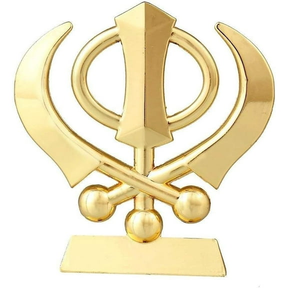 MASSIVE MART Sikh Religious Symbol Khanda Idol Golden Metal Statue for Car Dashboard | Mandir Pooja Murti | Temple Puja | Home Decor | Office Showpiece