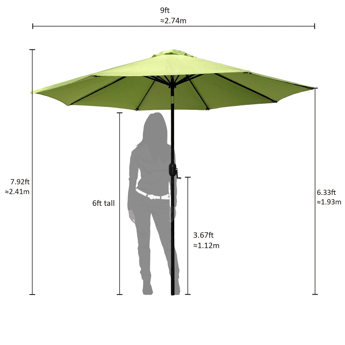 Abble 7.92' Green Round Market Patio Umbrellas, UV Resistant