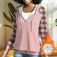 thumbnail image 6 of Fall Sweatshirts for Women Hooded Plaid Printed Pocket Long Sleeve Sweatshirt Pink XXL, 6 of 6