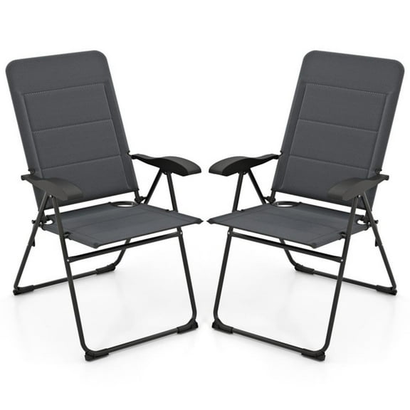 Resenkos Folding Chairs, Patio Outside Chairs, Lawn Chairs,2 Pieces Outdoor Folding Patio Chairs with Adjustable Backrests for Bistro and Backyard-Gray