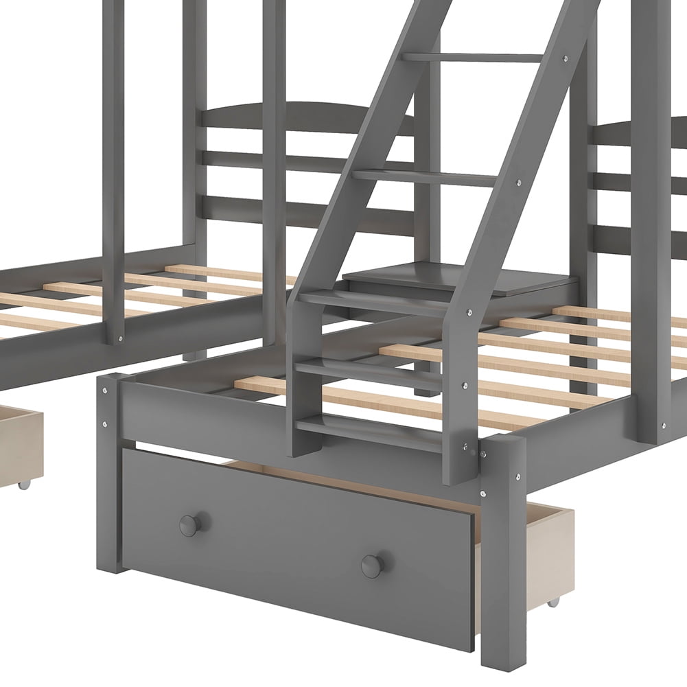 Kadyn Full over Twin & Twin Bunk Bed,Triple Bunk Bed with Drawers, Gray Kadyn Full over Twin & Twin Bunk Bed,Triple Bunk Bed with Drawers, Gray