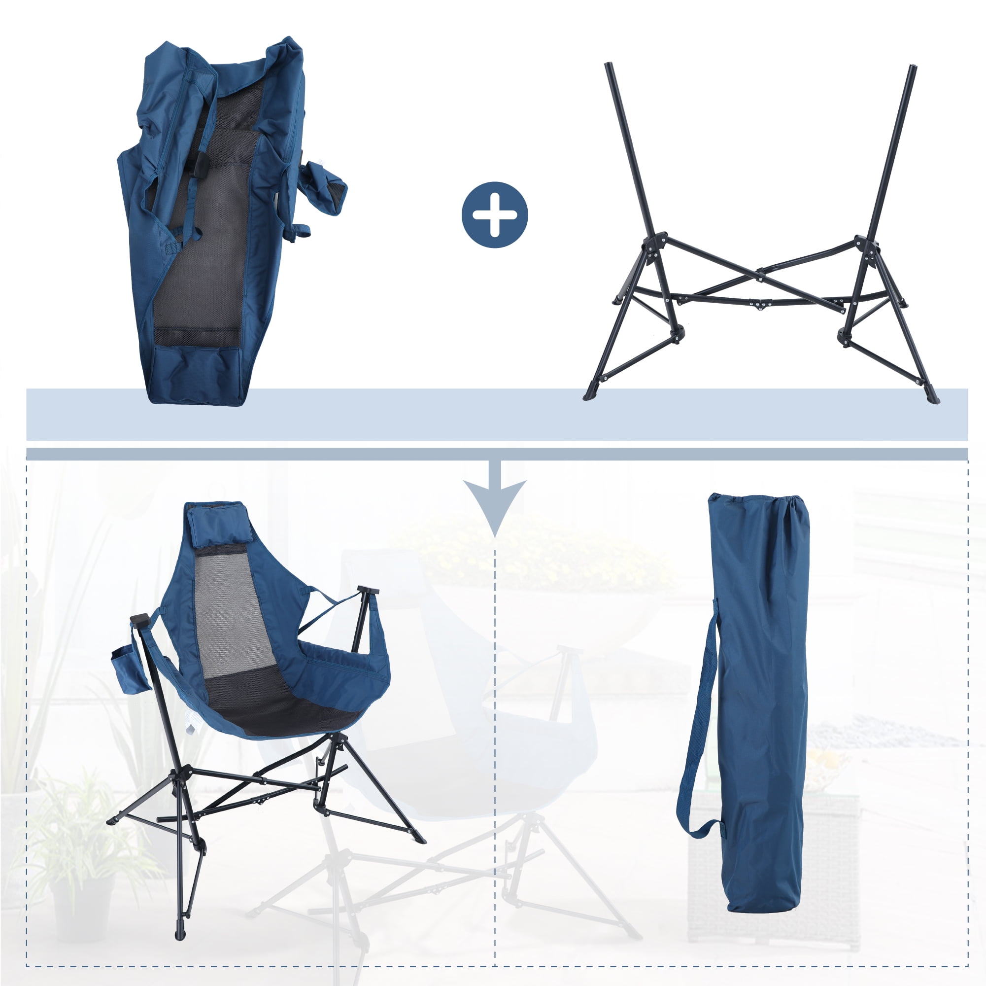 Gymax 2pcs Hammock Camping Chair w/ Retractable Footrest & Carrying - Blue