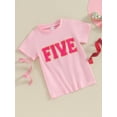 thumbnail image 3 of Toddler Girls Summer Casual T-shirt Pink Short Sleeve Round Neck Letter Embroidery Tops, 3 of 9