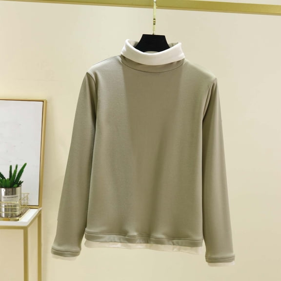 YueHuiYing Women's Fashion Solid Color Long Sleeve Stand-up Collar Blouses Leisure Base Layer Tops