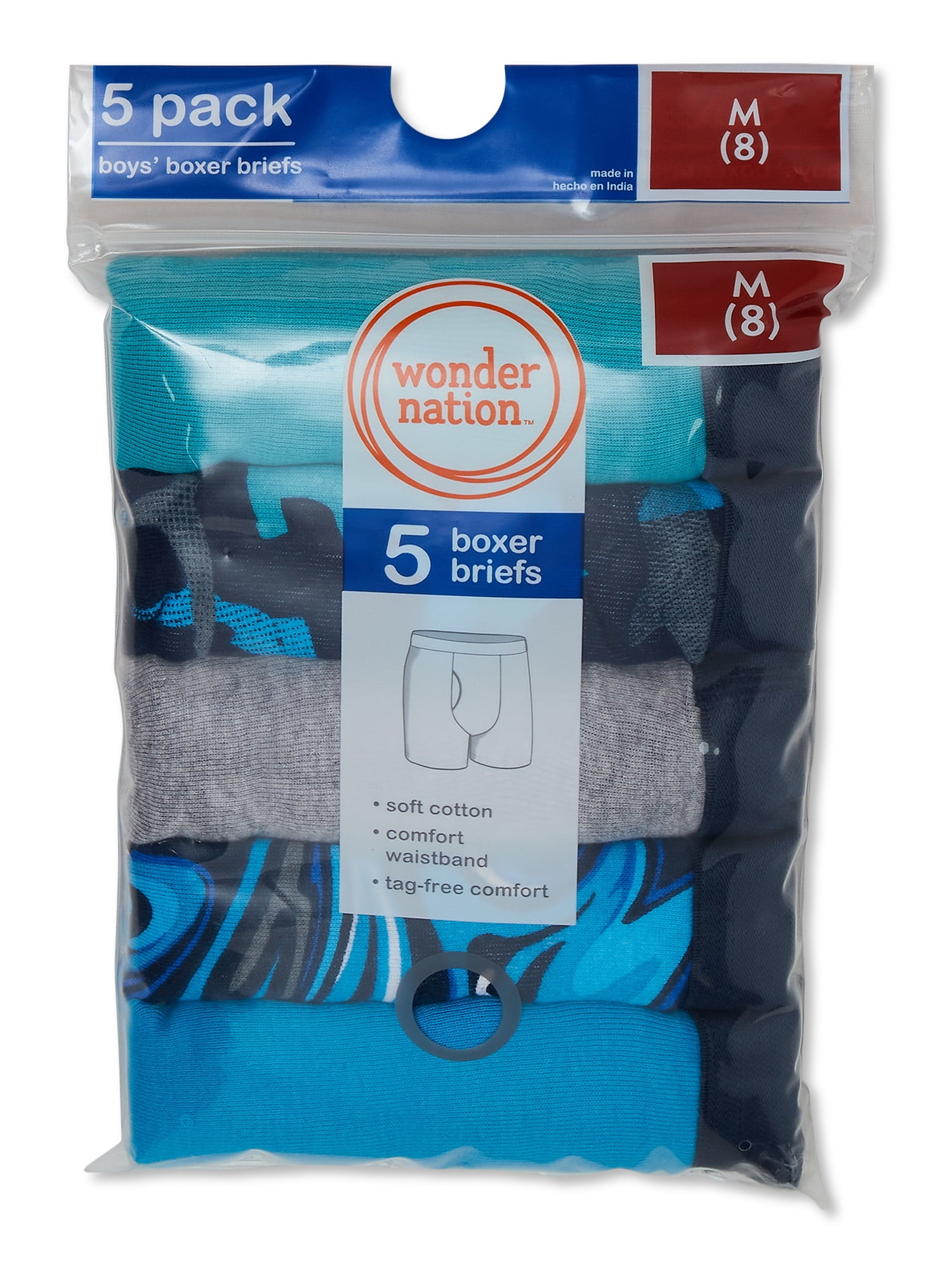 Wonder Nation Boys Cotton Boxer Brief Underwear, 5-Pack, Sizes S-XL