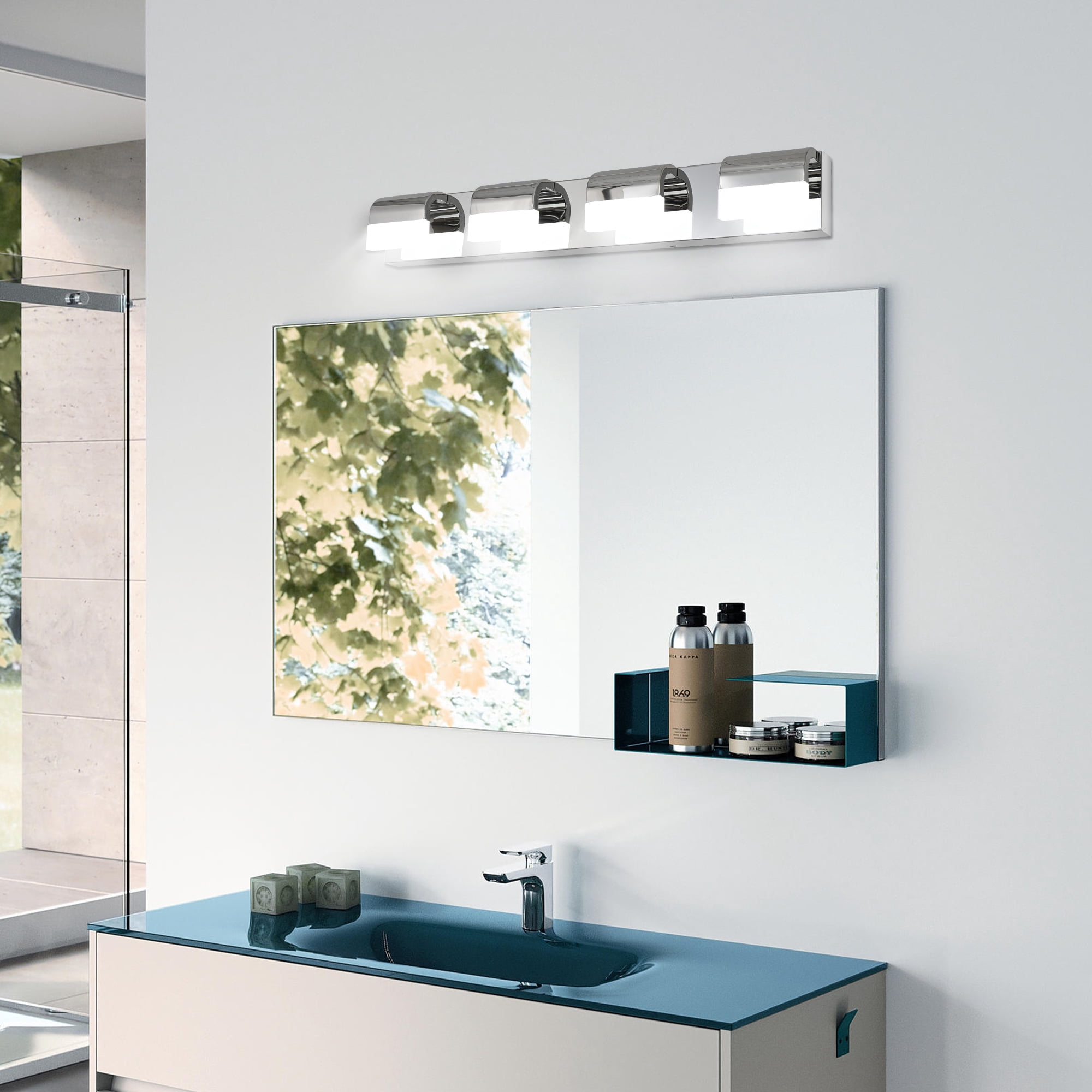 GCGAFUL 30 in. 4-Light Modern Chrome LED Vanity Light Bar with Acrylic Shades for Mirror, Shower, and Bathroom Decor