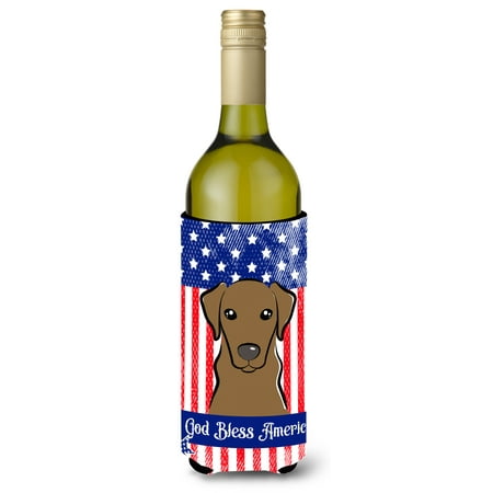 God Bless American Flag with Wirehaired Dachshund Wine Bottle beverage Insulator Hugger
