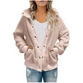 thumbnail image 1 of Odeerbi Clearance Jackets For Women Trendy Warm Faux Coat Jacket Winter Button Solid Long Sleeve Outerwear, Pink, 1 of 7