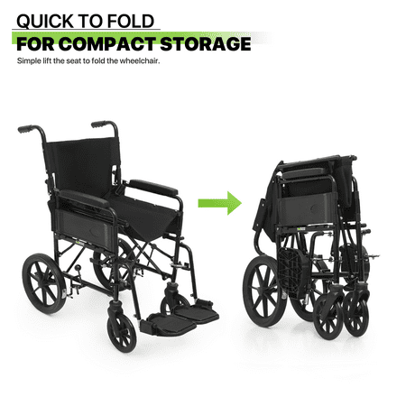 Magshion *FDA APPROVED* Transport Wheelchair, Folding Transport Chair with Swing Away Footrests and Flip Back Backrest for Travel, 300lbs Weight Capacity, Black