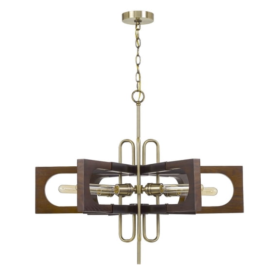 Cal Lighting Sneek 6-Light Metal & Wood Chandelier in Antique Brass/Brown