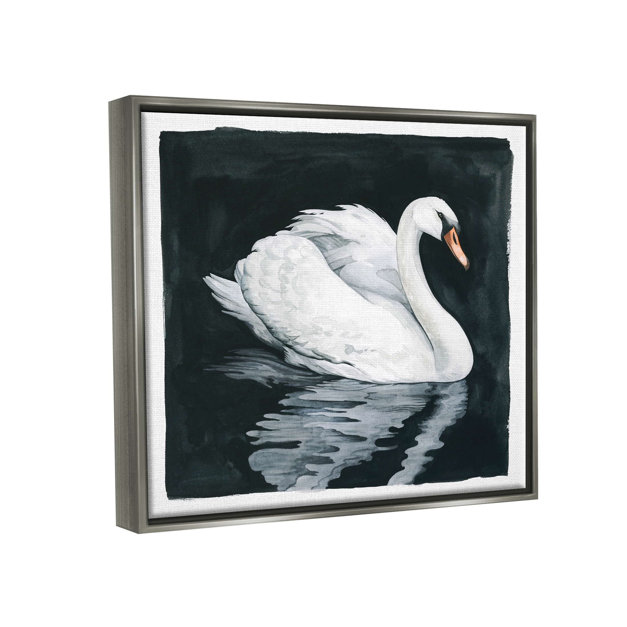 Elegant Swan Reflection Portrait Animals & Insects Graphic Art Luster Gray Framed Art Print Wall Art