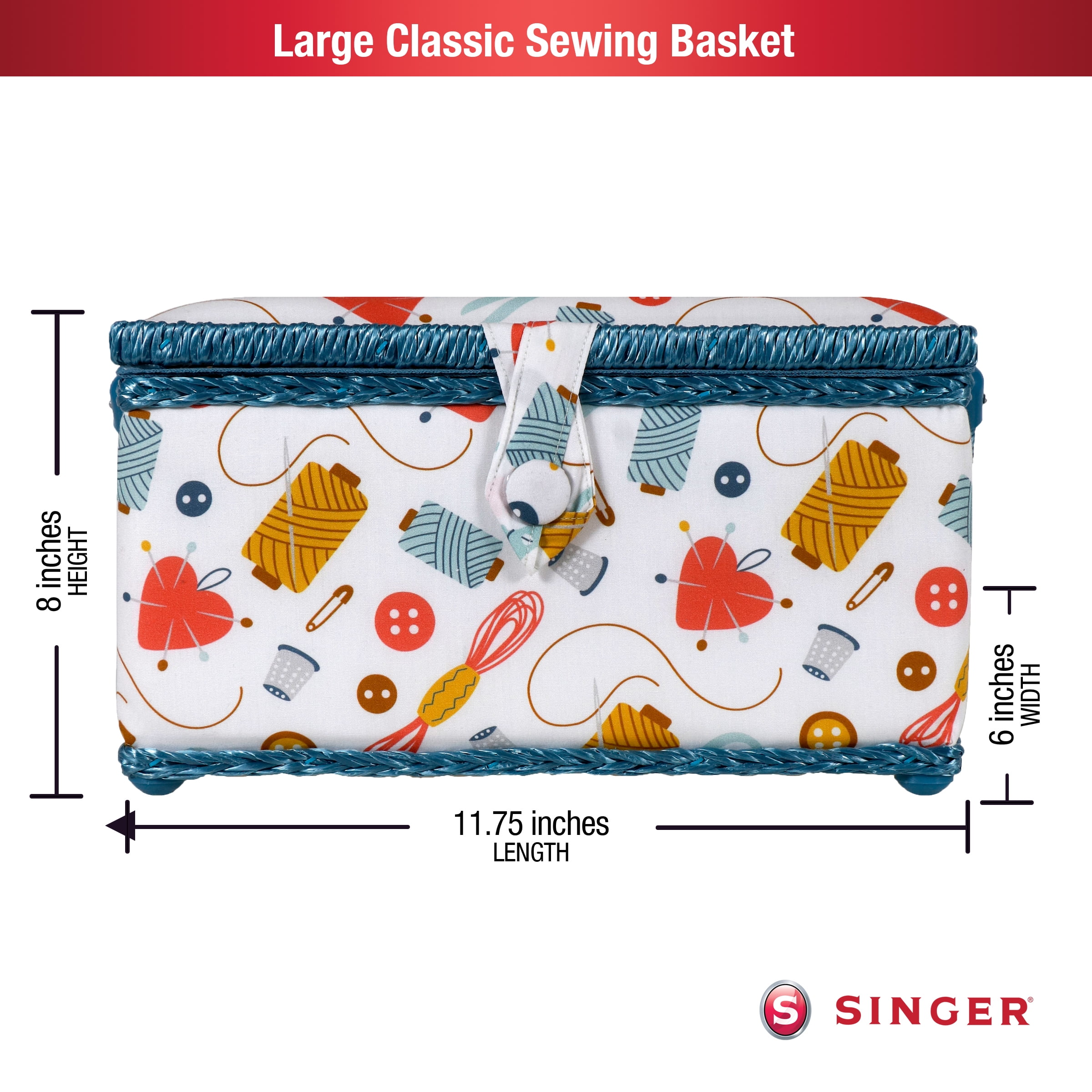 SINGER Large Sewing Basket in Sewing Accessories Print, Multicolor