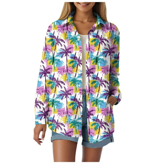 Towmus Long Sleeve Collar Shirts for Women Casual Button Down Hawaiian Shirt Dressy Blouses Fall Romantic Tops Size 5XL