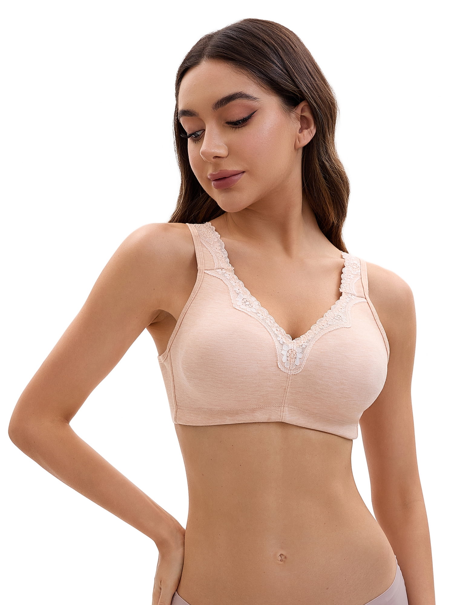 Unique Bargains Women's Lace Trim Full Coverage Adjustable Strap Bras D 40 Beige