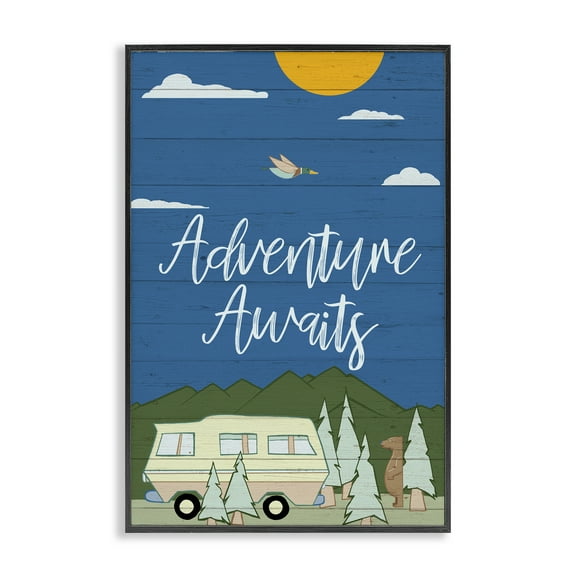 Stupell Industries Adventure Awaits Landscape Landscape Painting Black Framed Art Print Wall Art, 12 x 18