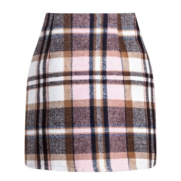 Zunfeo Fall Winter Skirts for Women 2023 High Waisted Vintage Classic Woolen Wrap Skirt Plaid Mini Bodycon Skirts Pink 12