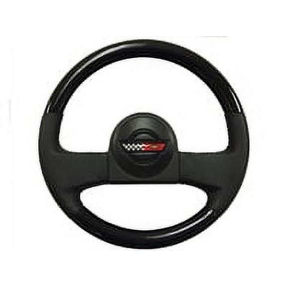 VSW 14 inch Leather / Black Ash Wood Steering Wheel Kit Compatible with 1986-1989 C4 Corvette, Replaces 9768988 / 17983747
