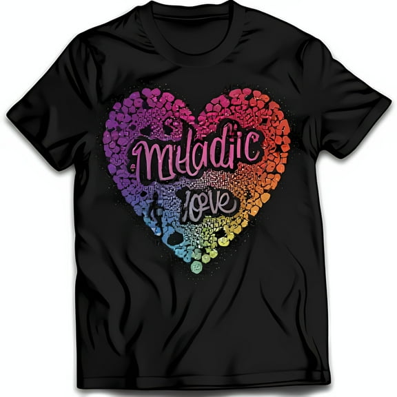 Colorful Dot Heart Black T-Shirt with Miladic Love for Rainbow Lovers