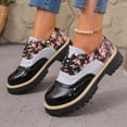 thumbnail image 4 of Women's Lace Up Loafers Fashion Floral Print Patent Leather Oxford Dress Shoes Wide Toe Box Slip On Ankle Boots Black 6, 4 of 9