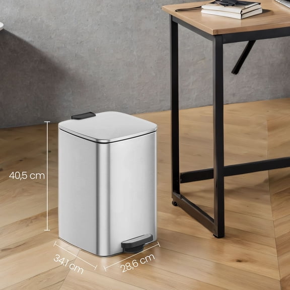 LEDREM Kitchen Trash Can with Inner Bucket, 5.2-Gallon Soft-Close Lid Bin, Compact & Non-Slip Base, Stainless Steel,Metallic Silver