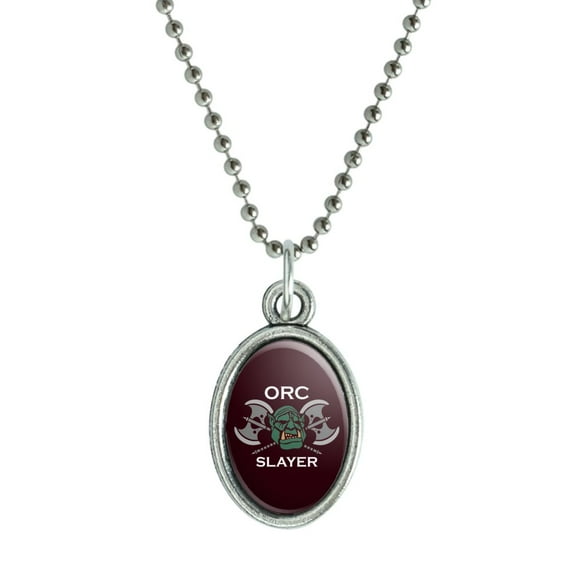 Orc Slayer Fantasy Games RPG Axe Antiqued Oval Charm Pendant with Chain