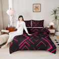 thumbnail image 4 of Manfei Modern Abstract Lines Queen Comforter Set, Hot Pink Black Bedding Sets, Geometry Aesthetic Bedding Comforter Set, Breathable Room Decor Reversible 3-Piece, 4 of 6