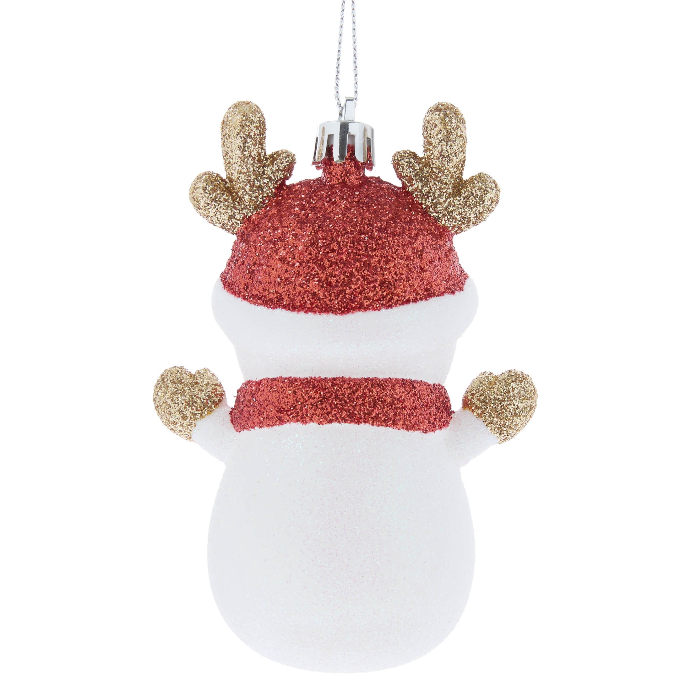 Red and White Glitter Snowman with Antlers Christmas Ornament, 4.3", by Holiday Time