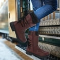 thumbnail image 2 of Mostsola Mid Calf Snow Boots for Women Suede Vintage Lace up Tall Boots Winter Warm Zipper Booties, 2 of 4
